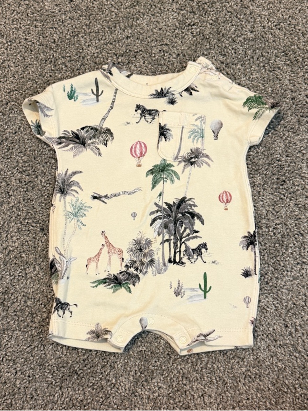 Cream Baby Short Sleeve Romper with Safari Print